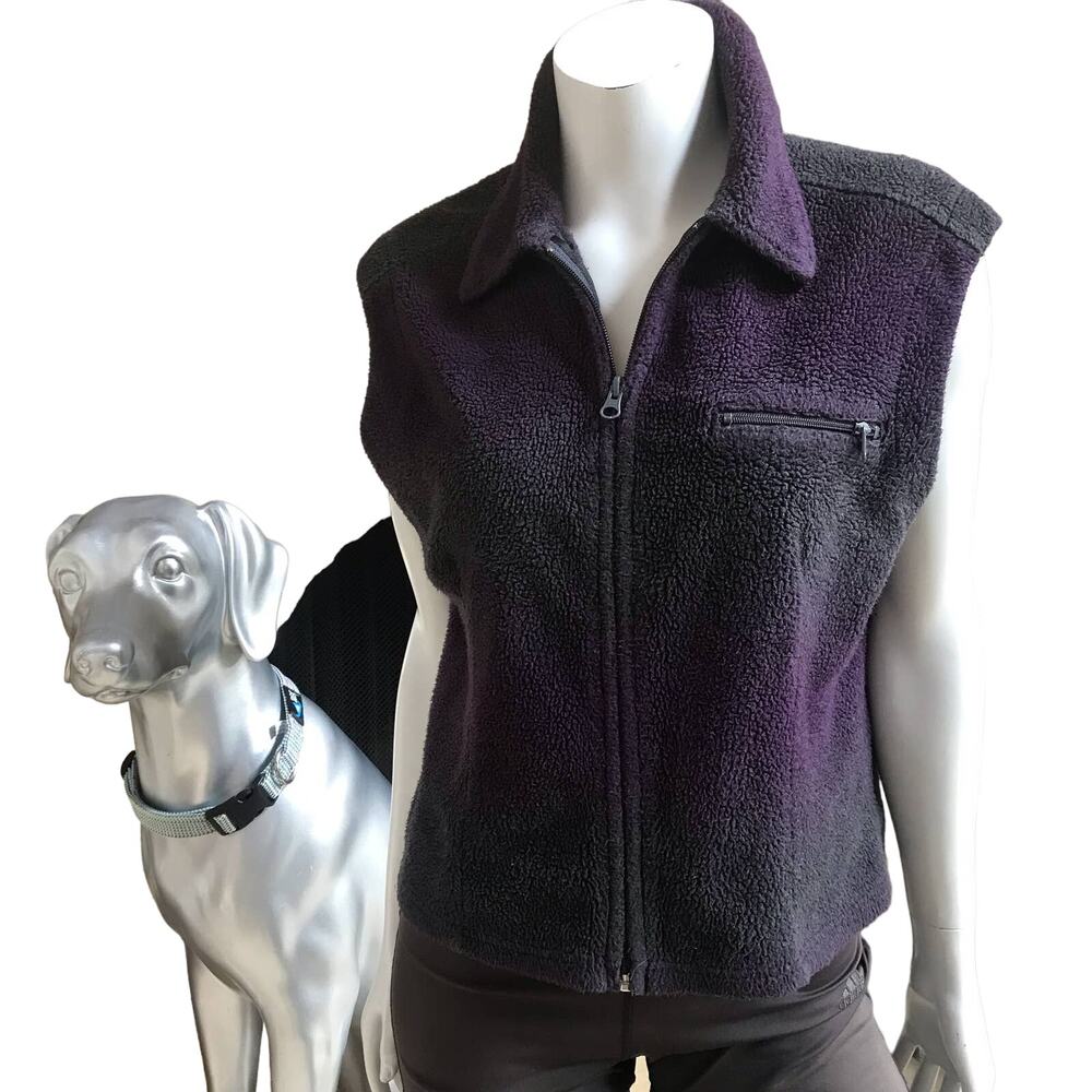 Vintage REI Full Zip Fleece Gray Purple Vest Zipped Pocket Women's Size Large
